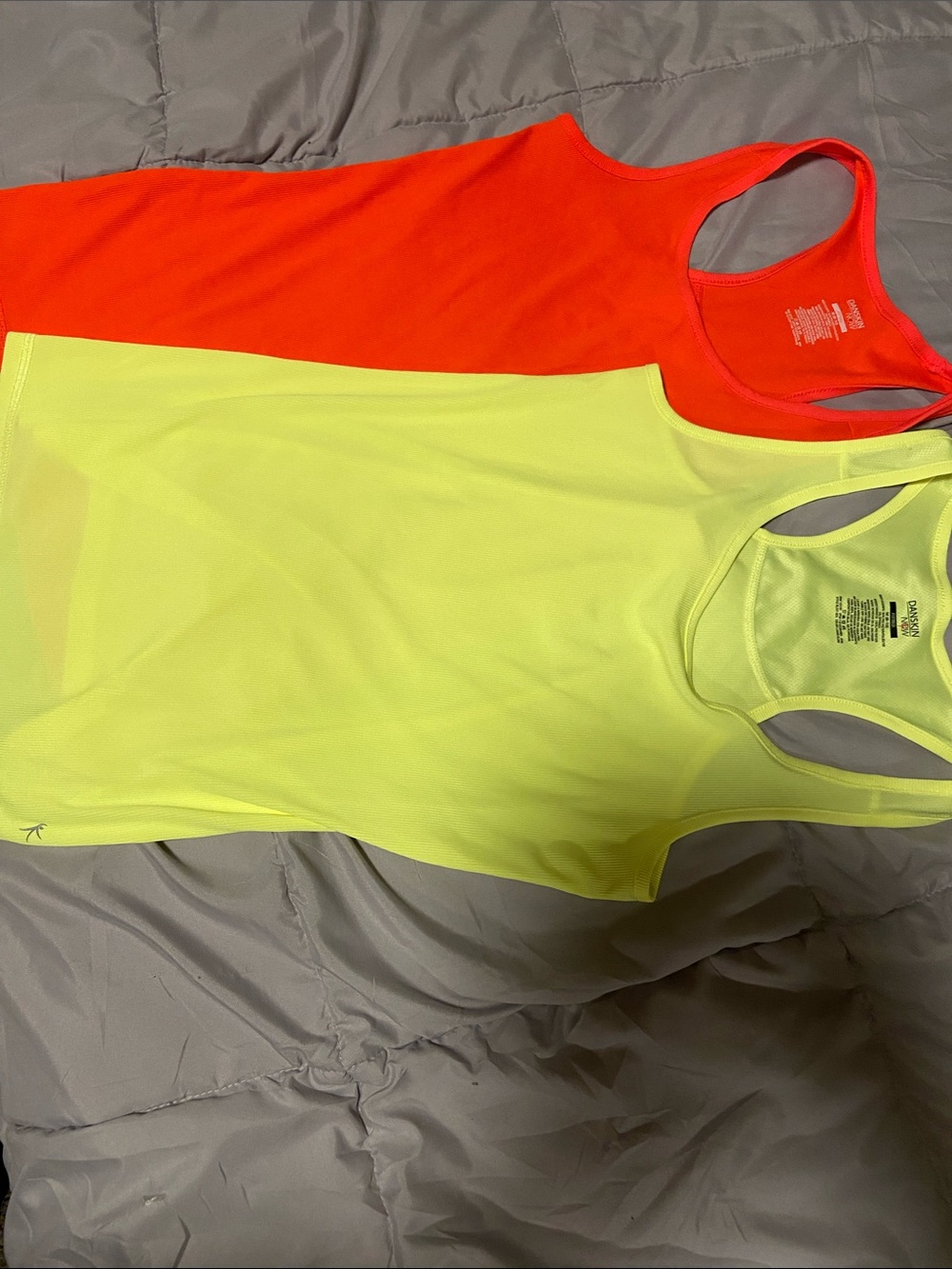 Danskin Now Neon Yellow & Neon Orange Racerback Tank Tops